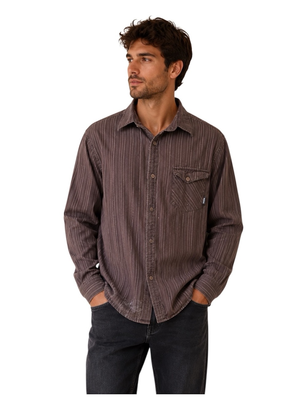 Billabong Men’s Brown Striped Long-Sleeve Button-Down Shirt